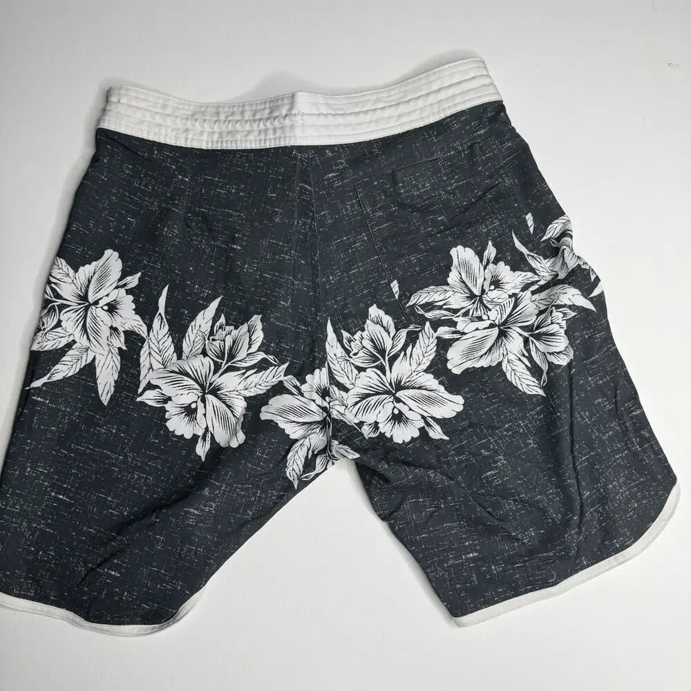 Old Navy California Floral Board Shorts Men’s Size 30 Black White Swim Trunks